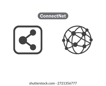 Moderno ConnectNet Abstract Tech Icon - Ilustração minimalista de vetor de arte de linha interconectada para redes digitais, computação em nuvem e marca de conectividade global