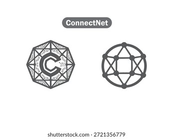 Icono tecnológico Abstractas de ConnectNet moderno: Ilustración vectorial minimalista de arte lineal interconectado para redes digitales, computación en la nube y marca de conectividad global