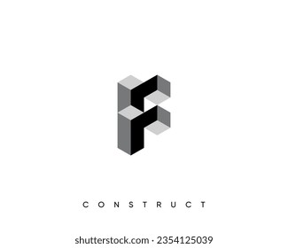 Modern construct logo design template for business identity. Structure vector design symbol. Monogram letter F.