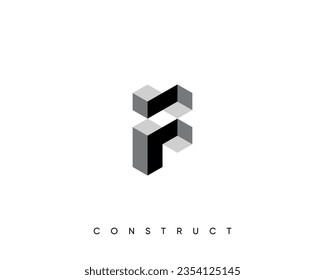 Modern construct logo design template for business identity. Structure vector design symbol. Monogram letter F.