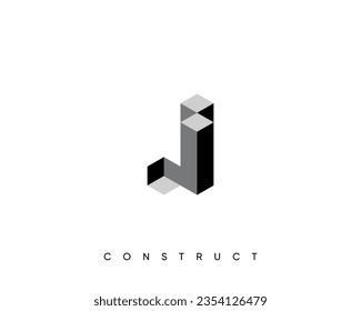 Modern construct logo design template for business identity. Structure vector design symbol. Monogram letter J sign.