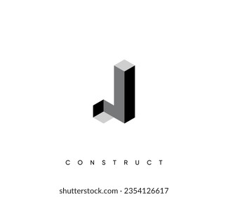 Modern construct logo design template for business identity. Structure vector design symbol. Monogram letter J sign.