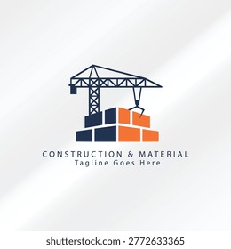  Modern Construction and Building Material Logo with Tower Crane and Bricks Icon, construction crane logo, Crane Building Construction logo
