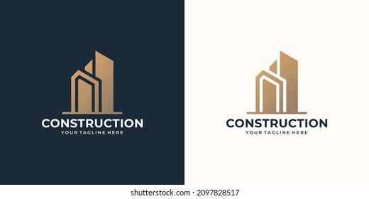 Modern construction company Logo Design. Building, Construction Working Industry logo concept Icon. Residential contractor, General Contractor and Commercial Office Property business logos.