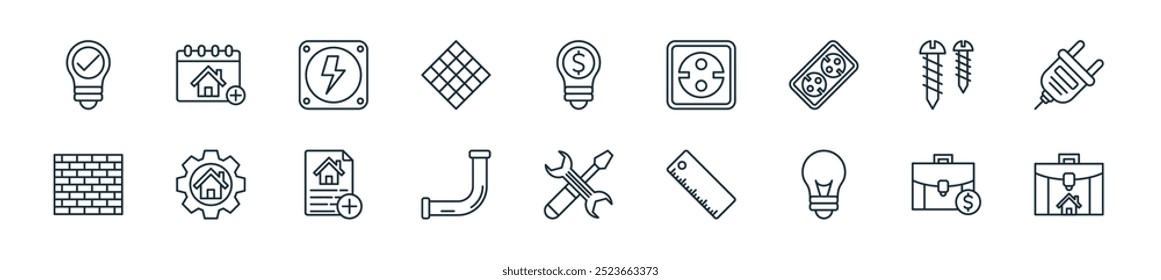 Perfecto para diseños de interfaz de usuario lineal con trabajos de Vector, contrato, bombilla, Regla, herramientas, tubería, archivo y más iconos para App móviles y de Web.