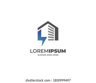 Modern construction lightning storage logo template. Creative power energy logo design