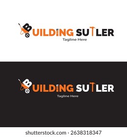 Modern construction logo design featuring bold lines and urban building elements. Ideal for architecture, real estate, or contractor brands black and white background