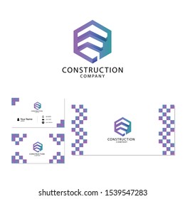 Modern construction logo template free business card front and back plus envelope template