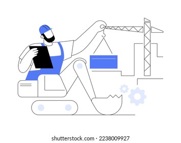 Modern construction machinery abstract concept vector illustration. Heavy equipment for construction site, industrial and heavy equipment for rent, maintaining and engineering abstract metaphor.