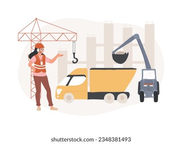 Modern construction machinery isolated concept vector illustration. Heavy equipment for construction site, industrial and heavy equipment for rent, maintaining and engineering vector concept.