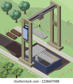 modern construction site with construction 3d printer.  installation of floor slabs by gantry crane. 