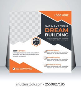 Construcción moderna Diseño de publicaciones en redes sociales, Plantilla de diseño de Anuncios, Vector de diseño de redes sociales.