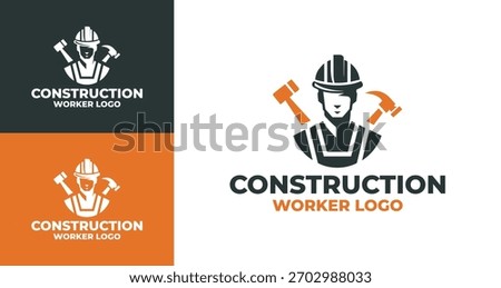 Modern construction worker logo showing wrench and helmet combo.