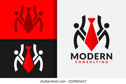 Modern Consulting Logo Design with Two People Shape and Tie Combination. Usable for Business, Consulting, Service Company.