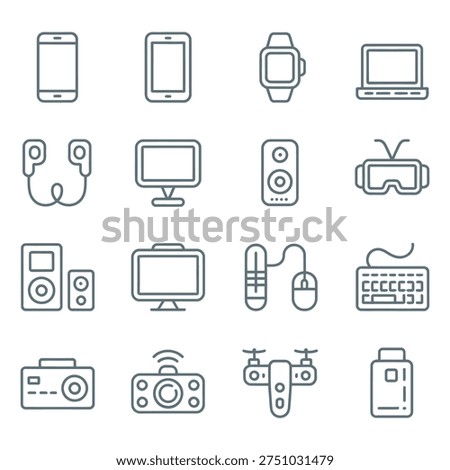 Modern Consumer Electronics and Digital Gadgets Icon Set