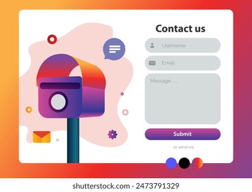 Modern Contact form for website page. gradient blue background. vector	