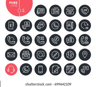Modern contact, support and location line icons set. Vector illustrations for web and app design and development. Premium quality outline web symbols.