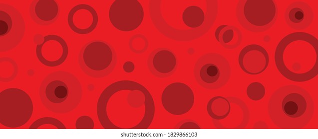 Modern contemporary abstract illustrated bubbles in different shades of red circular spheres and balls rectangular background.  Illustrator eps vector graphic design.