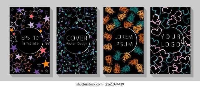  Modern contemporary art.  Hand draw template leaves and line art background for paper cover fabric interior decor