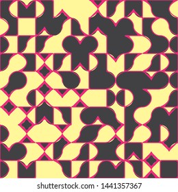 Modern Contemporary Art Minimal Absract Geometric Pattern with Graphic Geometric Flowing Shapes Elements of Squares, Circles, Semicircles and Melting Strocks, Biomorphic Organic Template