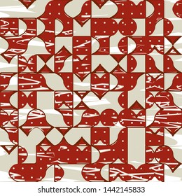 Modern Contemporary Art Minimal Absract Geometric Pattern with Graphic Geometric Flowing Shapes Elements of Squares, Circles, Semicircles and Melting Strocks, Biomorphic Organic Template