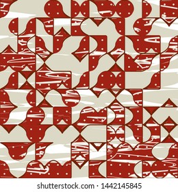 Modern Contemporary Art Minimal Absract Geometric Pattern with Graphic Geometric Flowing Shapes Elements of Squares, Circles, Semicircles and Melting Strocks, Biomorphic Organic Template