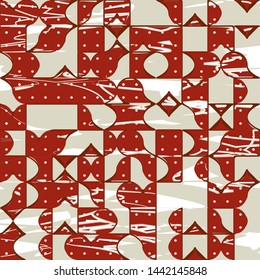 Modern Contemporary Art Minimal Absract Geometric Pattern with Graphic Geometric Flowing Shapes Elements of Squares, Circles, Semicircles and Melting Strocks, Biomorphic Organic Template