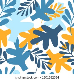 Modern contemporary art style vector illustration. Abstract floral seamless pattern. Exotic jungle  plants texture vecctor wallpaper