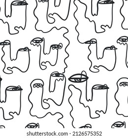 Arte contemporáneo con rostros de una línea en estilo minimalista