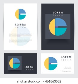 Modern contemporary corporate identity letterhead and business card templates with colorful minimalistic letter c logo in material design style