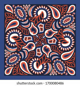 modern contemporary ethnic floral pattern on dark blue