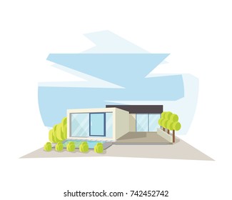 Modern Contemporary House In Perspective View Illustration