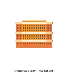 Modern, contemporary layered skyscraper, high rise building, flat vector illustration isolated on white background. Flat skyscraper, business center, high rise building, modern urban cityscape design