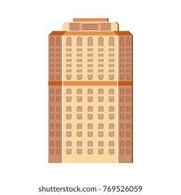 Modern, contemporary layered skyscraper, high rise building, flat vector illustration isolated on white background. Flat skyscraper, business center, high rise building, modern urban cityscape design