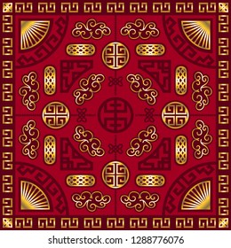 modern contemporary red and golden chinese pattern