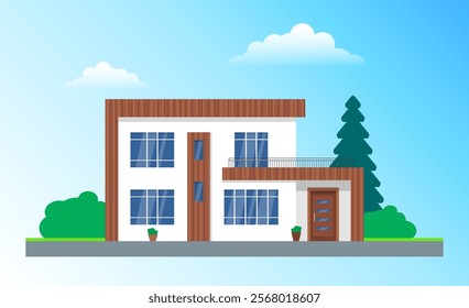 modern contemporary suburban house exterior vector illustration