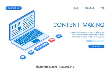 Modern Content Making vector isometric illustration. 