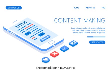 Modern Content Making vector isometric illustration. 