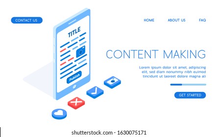 Modern Content Making vector isometric illustration. 