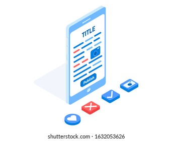 Modern Content Making vector isometric illustration. 