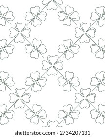 Modern continuous line art clover all over print pattern in a clean flat vector style. Designed on a white background for easy scaling and vector conversion, perfect for t-shirts, shirts, and fashion apparel.