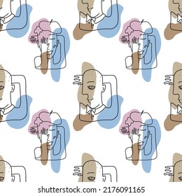 Modern continuous line art in cubism style with geometric shapes. Vector concept artHand drawn geometrical portraits illustration for fashion design, printing, textile, fabric, wallpaper.