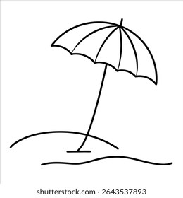 Modern continuous line art drawing of a sun umbrella on a beach ideal for summer decor beach holiday illustrations minimalist vacation graphics and relaxing outdoor themes