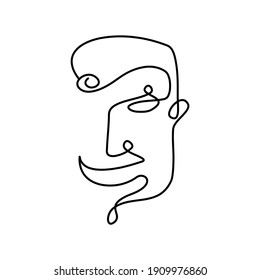 Modern continuous line art men portrait. Face line art. Face drawing. Contemporary portrait. minimalist contour. Vector illustration.
