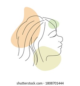 Modern continuous line art of a woman with geometric shapes. Hand drawn.Vector illustration 