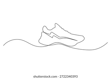 Modern continuous line chunky athletic sneaker artwork, smooth flowing outline rhythm, bold abstract carving style, trendy footwear concept for branding, posters, apparel prints and lifestyle decor