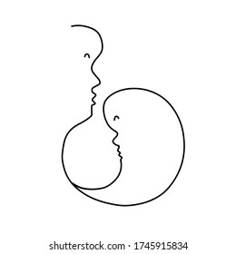 Modern continuous line drawing abstract mother and baby human faces. Great for home decoration such as posters, wall art, tote bag, shirt print, mobile case.