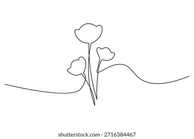 Ilustración moderna de línea continua de la flora del prado para la decoración interior minimalista