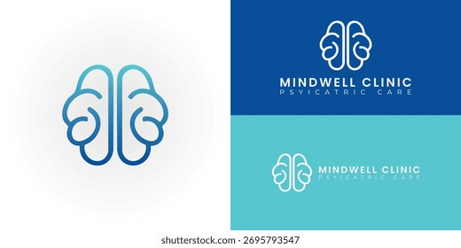Una moderna silueta de línea continua de un cerebro, que simboliza la integración de la psicoterapia y la medicación para el bienestar mental holístico.