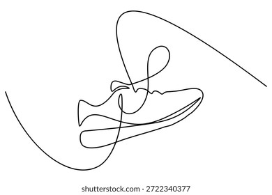 Obra de arte moderna de la línea continua de la zapatilla de deporte con el movimiento que fluye abstracto, balance mínimo liso del contorno, concepto dinámico del calzado para la marca, los carteles, la decoración y los temas creativos del estilo de vida
